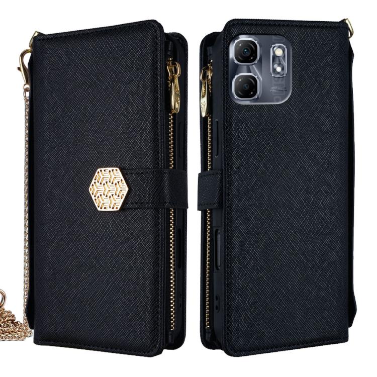 

For Infinix Hot 50i 4G Crossbody Handle Cross Texture Leather Phone Case(Black)