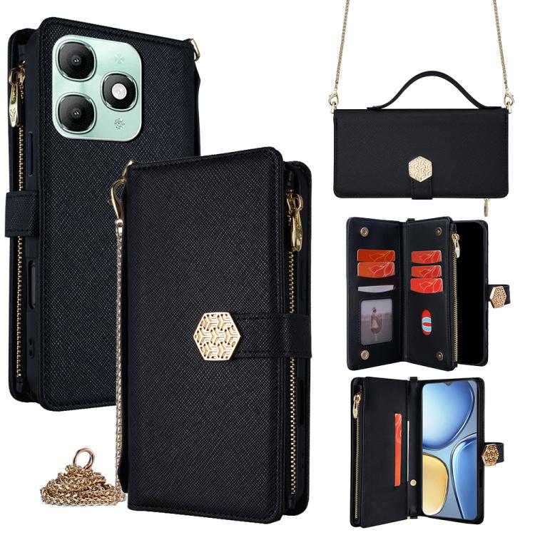 

For itel A90 4G Crossbody Handle Cross Texture Leather Phone Case(Black)