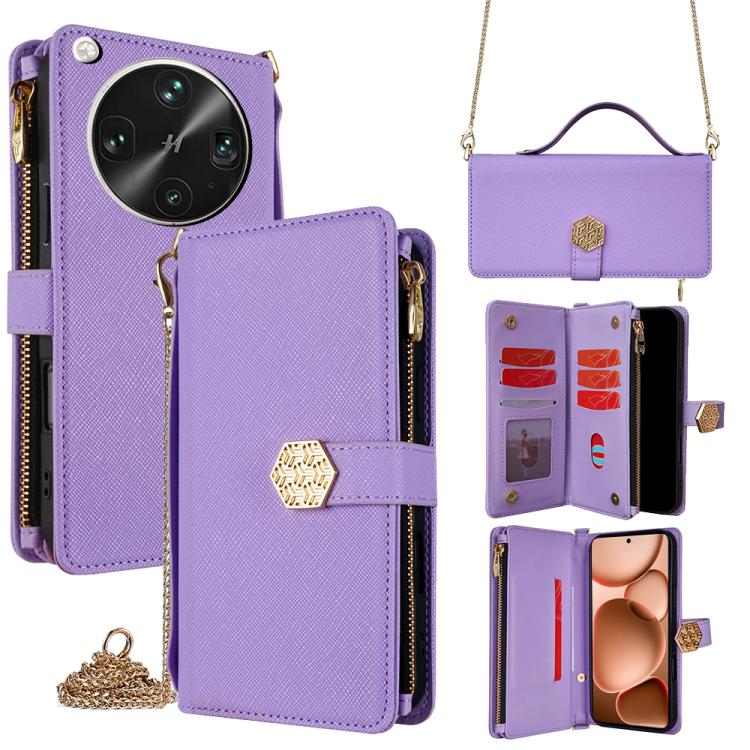 

For OPPO Find X8 Ultra 5G Crossbody Handle Cross Texture Leather Phone Case(Purple)