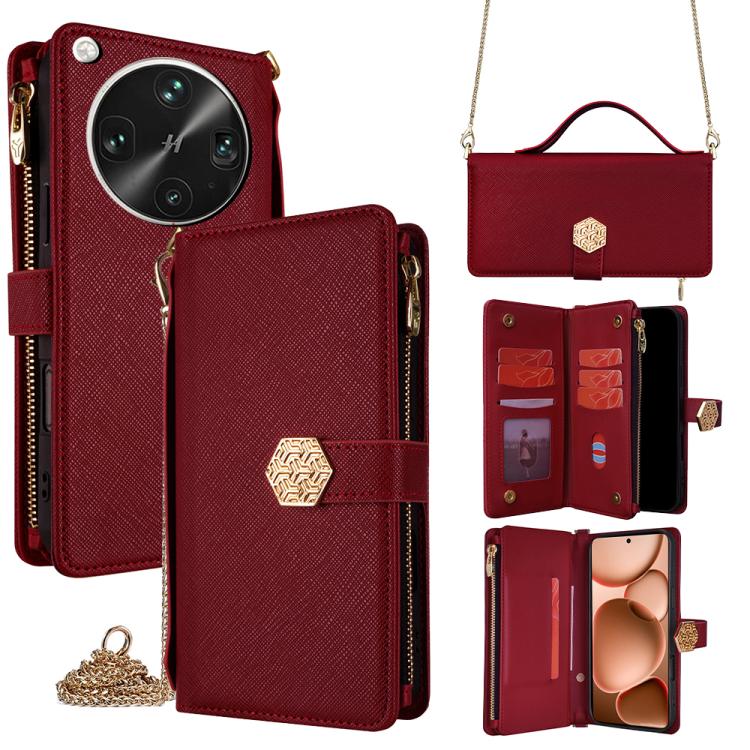

For OPPO Find X8 Ultra 5G Crossbody Handle Cross Texture Leather Phone Case(Red)