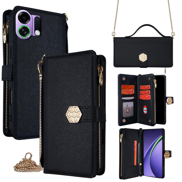 

For OPPO K13 Turbo Pro 5G Crossbody Handle Cross Texture Leather Phone Case(Black)