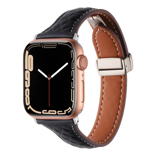 

For Apple Watch 46mm / 49mm / 45mm / 44mm Kalebol Diamond Pattern Magnetic Buckle Leather Strap(Black)