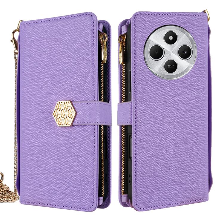 

For Redmi 14C 4G Crossbody Handle Cross Texture Leather Phone Case(Purple)