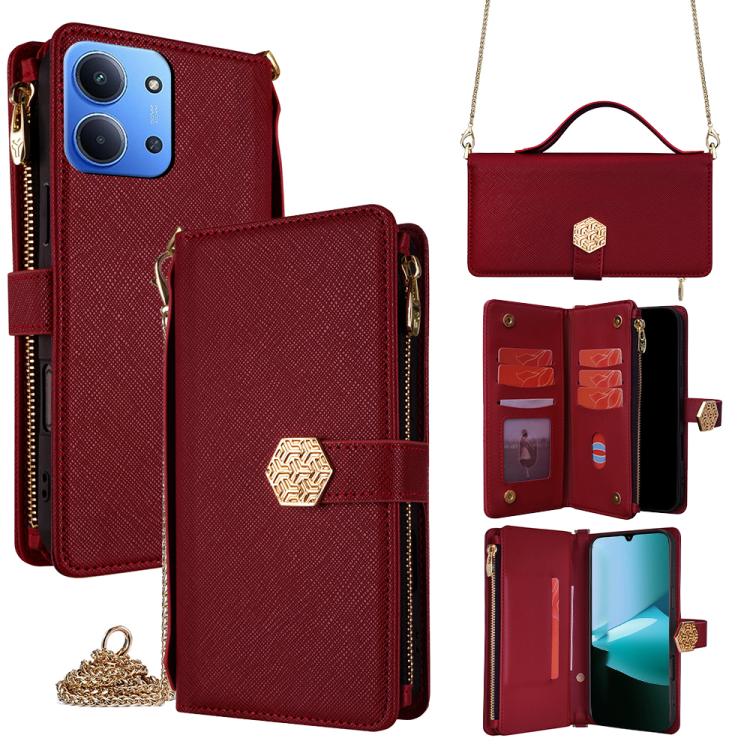 

For Redmi 15C 5G / 4G Global 171mm / Poco C85 4G Crossbody Handle Cross Texture Leather Phone Case(Red)