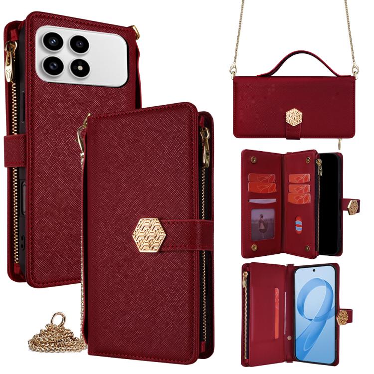 

For Redmi K90 5G / Poco F8 Pro Crossbody Handle Cross Texture Leather Phone Case(Red)