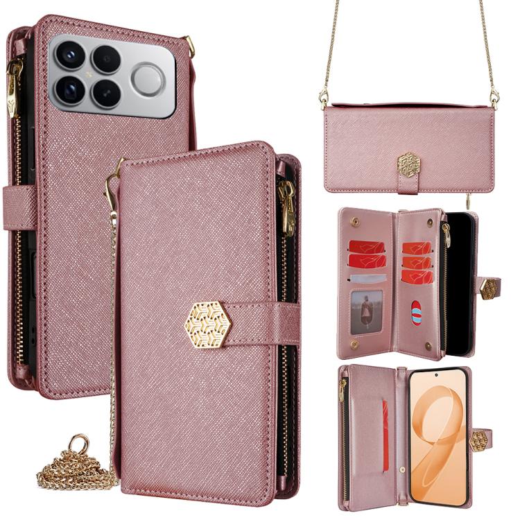 

For Redmi K90 Pro Max 5G / Poco F8 Ultra Crossbody Handle Cross Texture Leather Phone Case(Rose Gold)