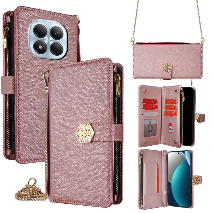 

For Redmi Note 15 Pro 4G Global 163.2mm Crossbody Handle Cross Texture Leather Phone Case(Rose Gold)