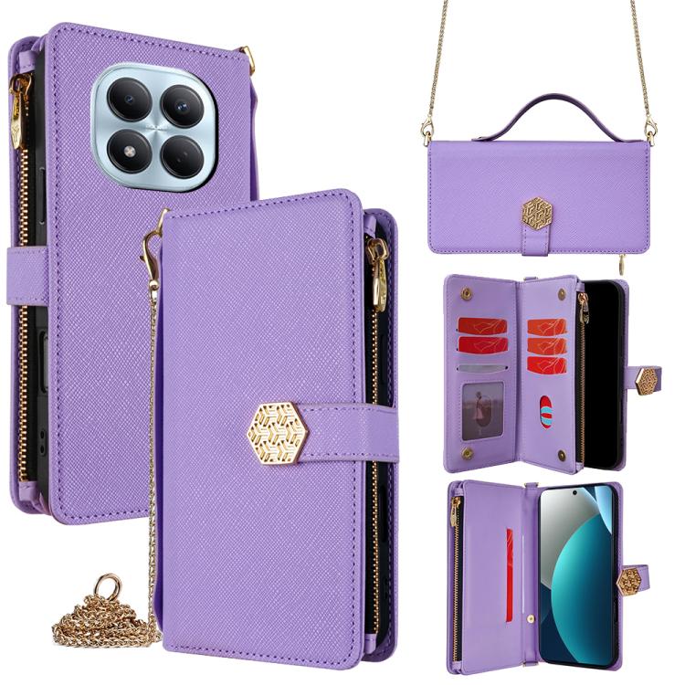 

For Redmi Note 15 Pro 4G Global 163.2mm Crossbody Handle Cross Texture Leather Phone Case(Purple)