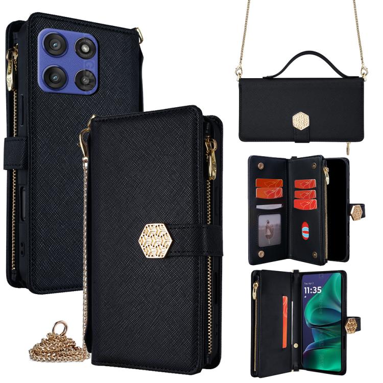 

For Motorola Moto G Stylus 5G 2025 Crossbody Handle Cross Texture Leather Phone Case(Black)