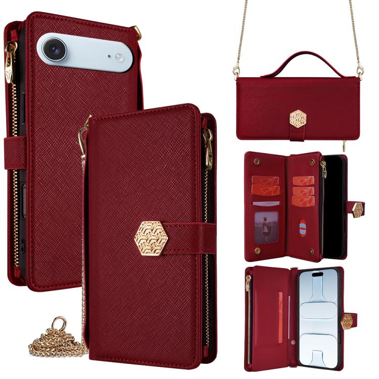 

For iPhone Air Crossbody Handle Cross Texture Leather Phone Case(Red)