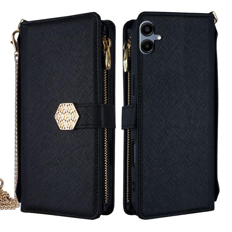 

For Samsung Galaxy A06 Crossbody Handle Cross Texture Leather Phone Case(Black)