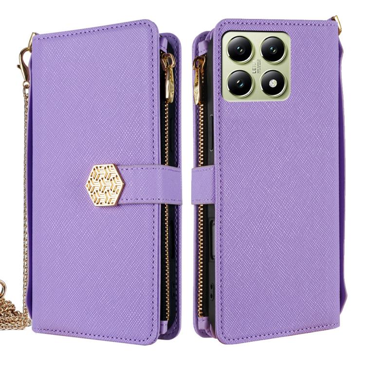

For Xiaomi 14T 5G Crossbody Handle Cross Texture Leather Phone Case(Purple)