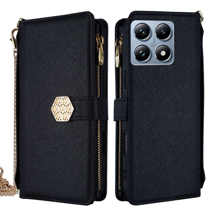 

For Xiaomi 14T Pro 5G Crossbody Handle Cross Texture Leather Phone Case(Black)