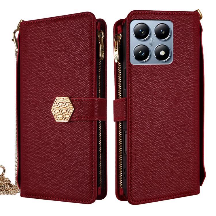 

For Xiaomi 14T Pro 5G Crossbody Handle Cross Texture Leather Phone Case(Red)
