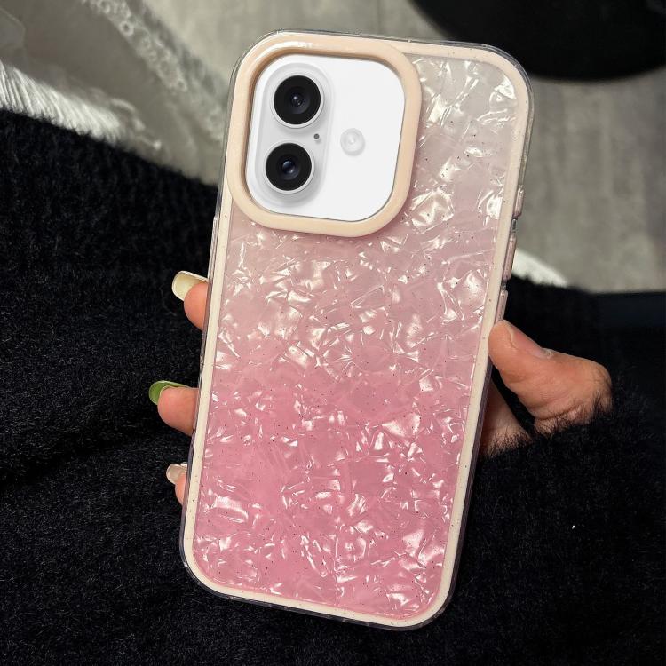 

For iPhone 16 Plus PC Lens Ring Gradient Shell Texture 3 in 1 Phone Case(Pink)
