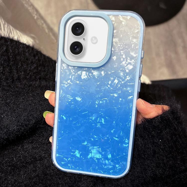 

For iPhone 16 PC Lens Ring Gradient Shell Texture 3 in 1 Phone Case(Blue)