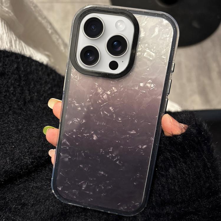 

For iPhone 15 Pro Max PC Lens Ring Gradient Shell Texture 3 in 1 Phone Case(Black)