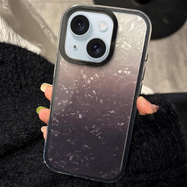 

For iPhone 15 Plus PC Lens Ring Gradient Shell Texture 3 in 1 Phone Case(Black)
