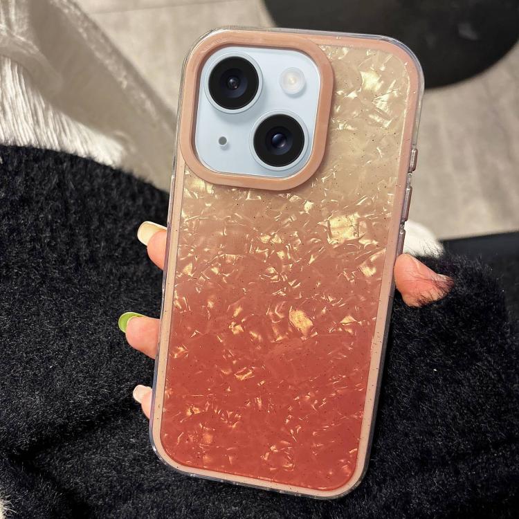 

For iPhone 15 Plus PC Lens Ring Gradient Shell Texture 3 in 1 Phone Case(Orange)