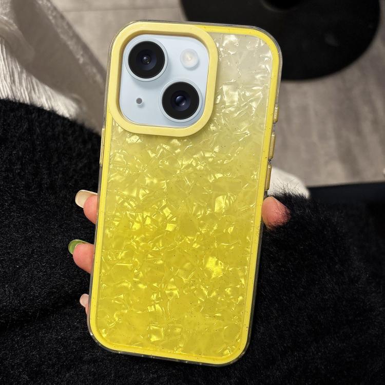

For iPhone 14 Plus PC Lens Ring Gradient Shell Texture 3 in 1 Phone Case(Yellow)