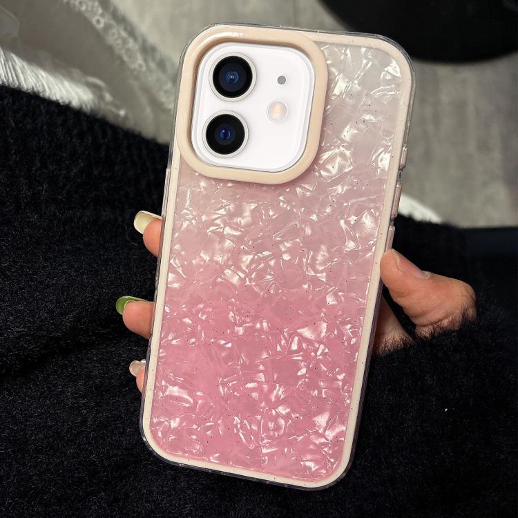 

For iPhone 12 PC Lens Ring Gradient Shell Texture 3 in 1 Phone Case(Pink)