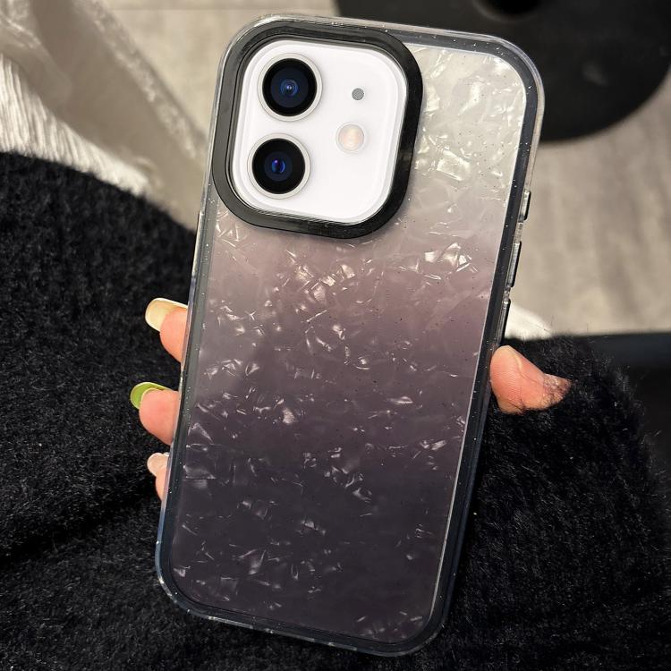 

For iPhone 12 PC Lens Ring Gradient Shell Texture 3 in 1 Phone Case(Black)