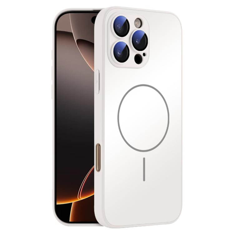 

For iPhone 16 Pro Max Thin Circle MagSafe Skin-feel AG Glass Phone Case(White)
