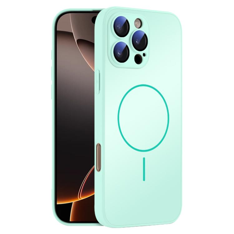 

For iPhone 16 Pro Thin Circle MagSafe Skin-feel AG Glass Phone Case(Light Cyan)