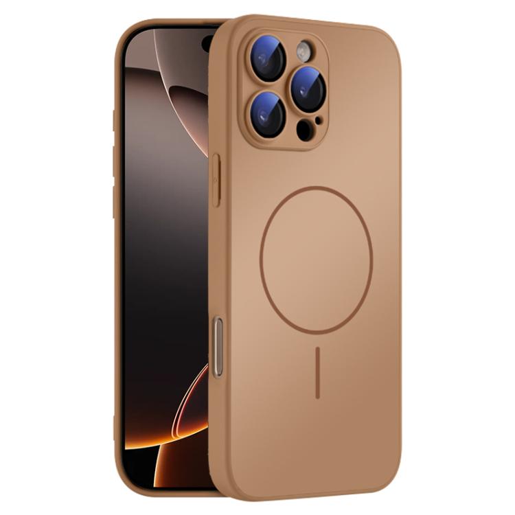 

For iPhone 16 Pro Thin Circle MagSafe Skin-feel AG Glass Phone Case(Desert Gold)