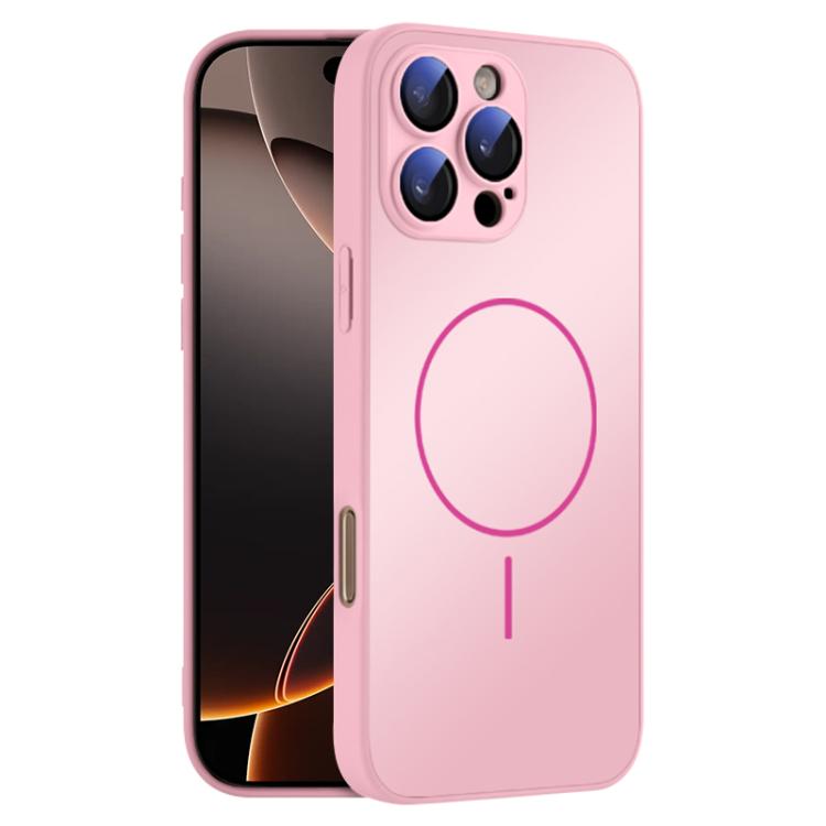 

For iPhone 16 Pro Thin Circle MagSafe Skin-feel AG Glass Phone Case(Pink)