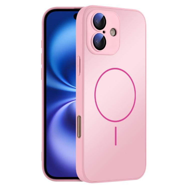 

For iPhone 16 Thin Circle MagSafe Skin-feel AG Glass Phone Case(Pink)