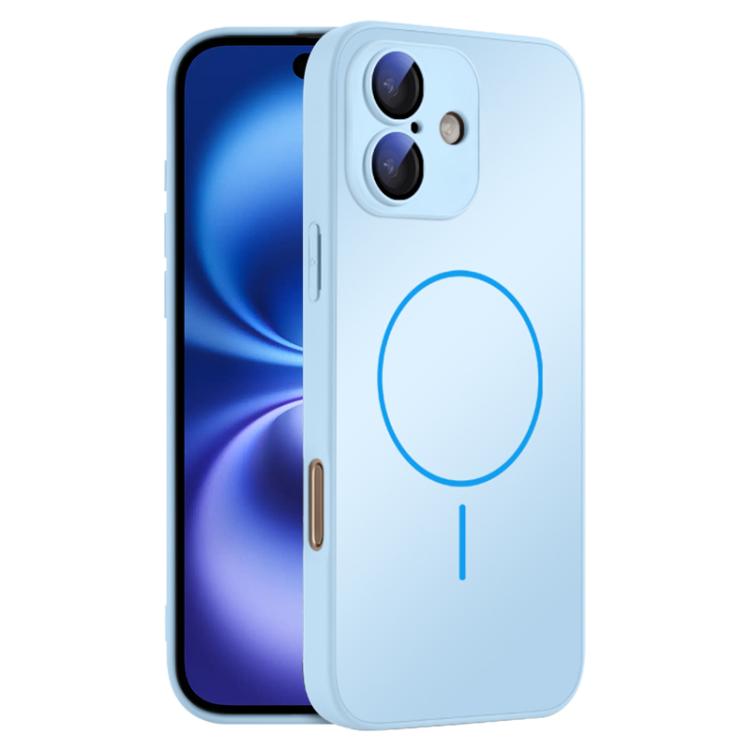 

For iPhone 16 Thin Circle MagSafe Skin-feel AG Glass Phone Case(Sky Blue)