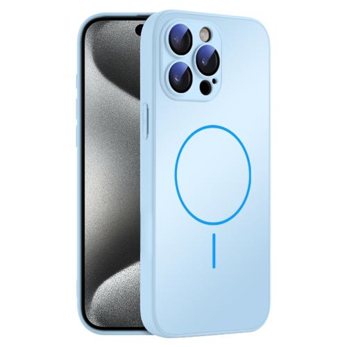 

For iPhone 15 Pro Max Thin Circle MagSafe Skin-feel AG Glass Phone Case(Sky Blue)