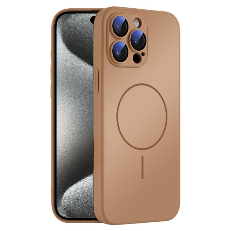 

For iPhone 15 Pro Thin Circle MagSafe Skin-feel AG Glass Phone Case(Desert Gold)