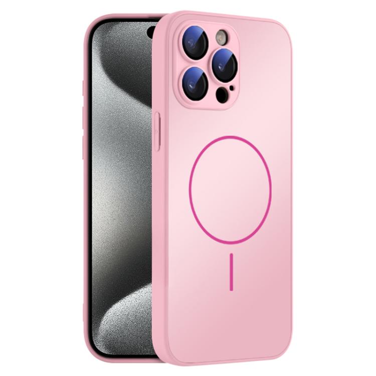 

For iPhone 15 Pro Thin Circle MagSafe Skin-feel AG Glass Phone Case(Pink)