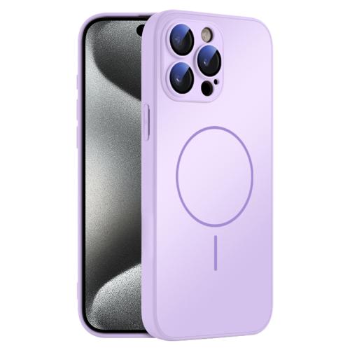

For iPhone 15 Pro Thin Circle MagSafe Skin-feel AG Glass Phone Case(Purple)