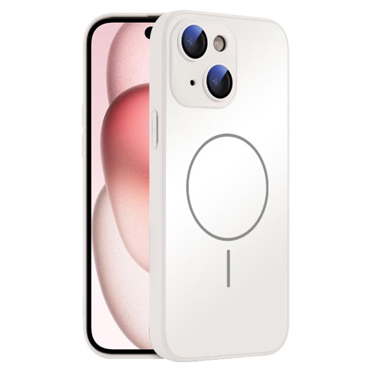 

For iPhone 15 Plus Thin Circle MagSafe Skin-feel AG Glass Phone Case(White)