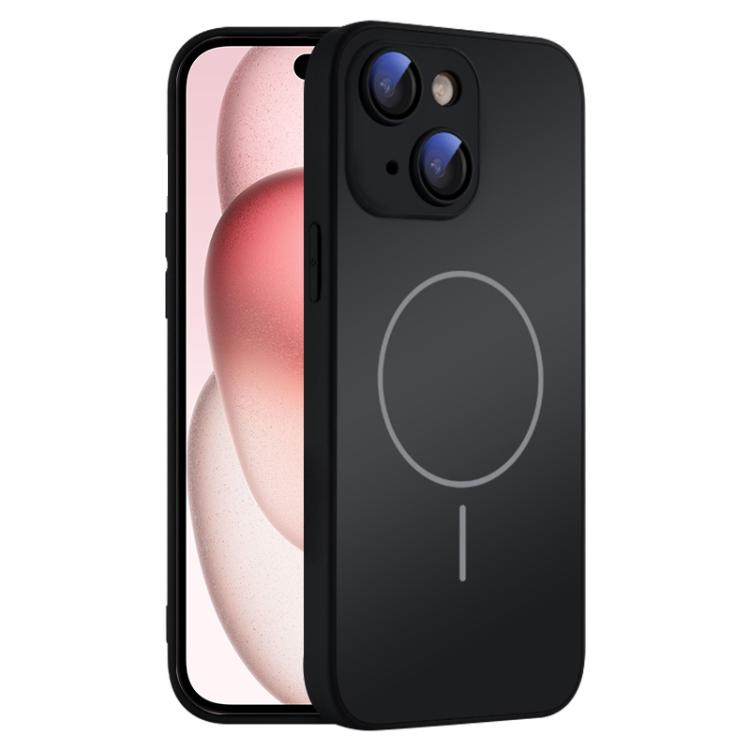 

For iPhone 15 Plus Thin Circle MagSafe Skin-feel AG Glass Phone Case(Black)