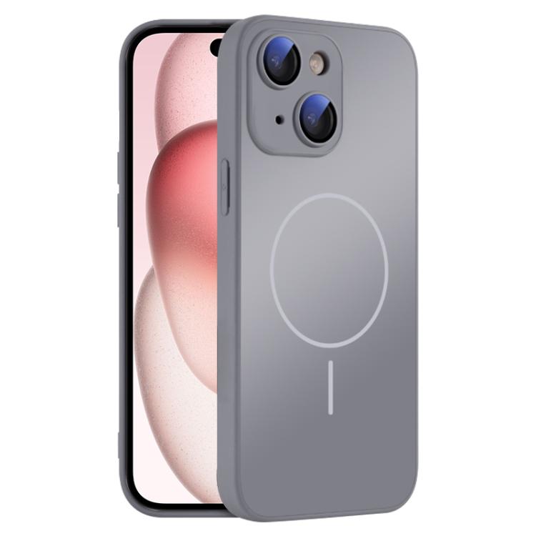 

For iPhone 15 Plus Thin Circle MagSafe Skin-feel AG Glass Phone Case(Titanium Gray)
