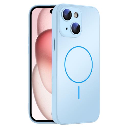 

For iPhone 15 Plus Thin Circle MagSafe Skin-feel AG Glass Phone Case(Sky Blue)