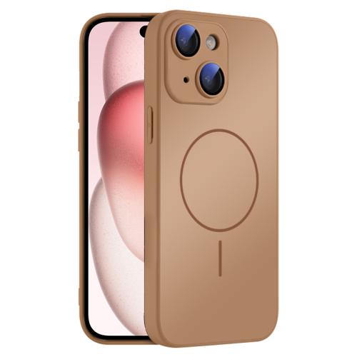 

For iPhone 15 Thin Circle MagSafe Skin-feel AG Glass Phone Case(Desert Gold)