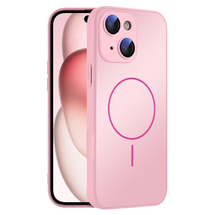 

For iPhone 15 Thin Circle MagSafe Skin-feel AG Glass Phone Case(Pink)
