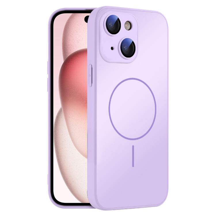 

For iPhone 15 Thin Circle MagSafe Skin-feel AG Glass Phone Case(Purple)