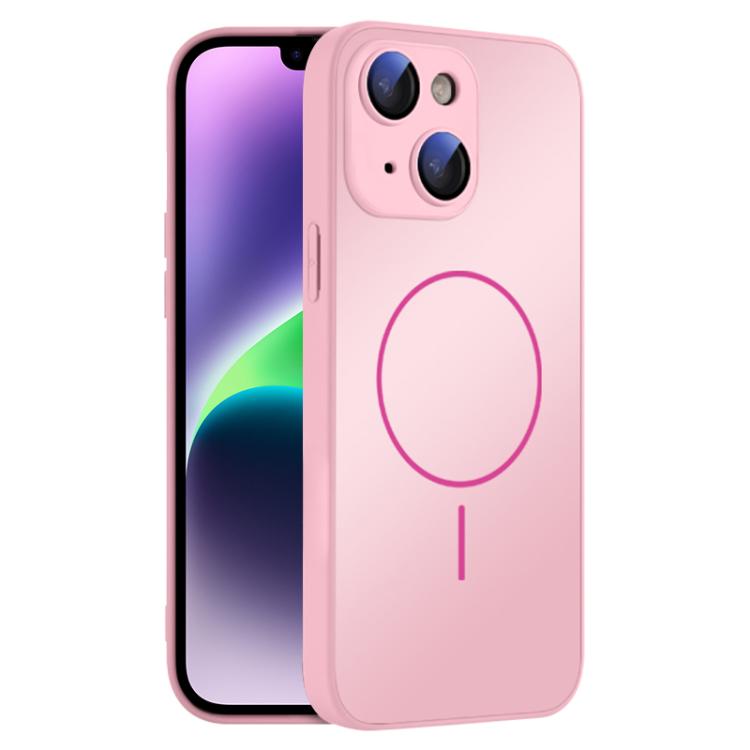 

For iPhone 14 Thin Circle MagSafe Skin-feel AG Glass Phone Case(Pink)