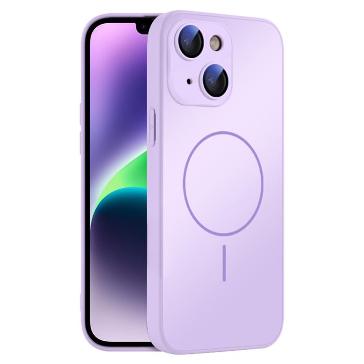 

For iPhone 14 Thin Circle MagSafe Skin-feel AG Glass Phone Case(Purple)