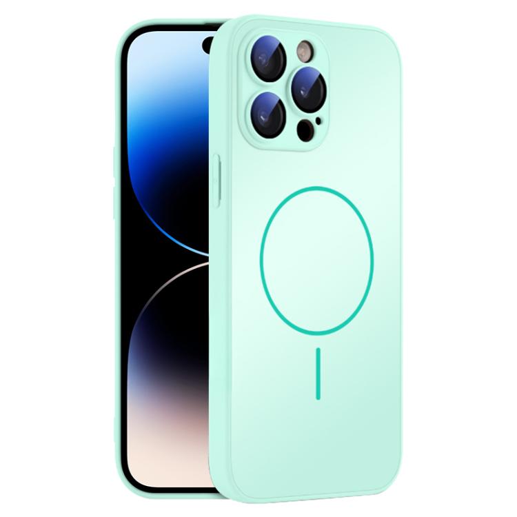 

For iPhone 14 Pro Max Thin Circle MagSafe Skin-feel AG Glass Phone Case(Light Cyan)