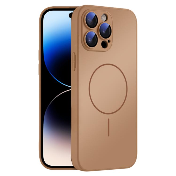

For iPhone 14 Pro Max Thin Circle MagSafe Skin-feel AG Glass Phone Case(Desert Gold)