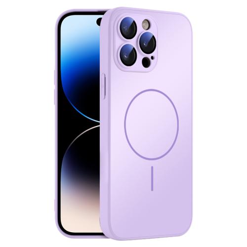 

For iPhone 14 Pro Max Thin Circle MagSafe Skin-feel AG Glass Phone Case(Purple)
