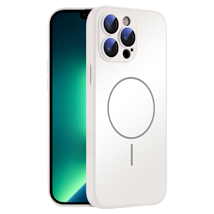 

For iPhone 13 Pro Max Thin Circle MagSafe Skin-feel AG Glass Phone Case(White)