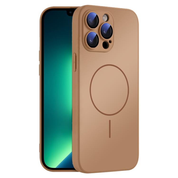 

For iPhone 13 Pro Max Thin Circle MagSafe Skin-feel AG Glass Phone Case(Desert Gold)